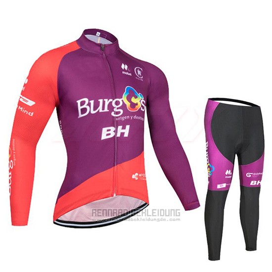 2019 Fahrradbekleidung Burgos BH Volett Rot Trikot Langarm und Tragerhose